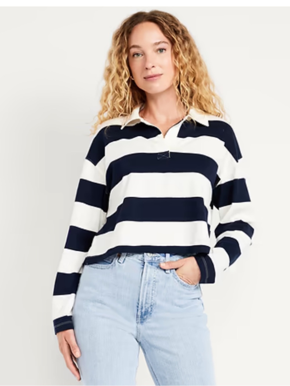OLD NAVY STRIPED RUGBY POLO SHIRT
WOMEN'S XL OVERSIZED Preppy Coastal Cotton